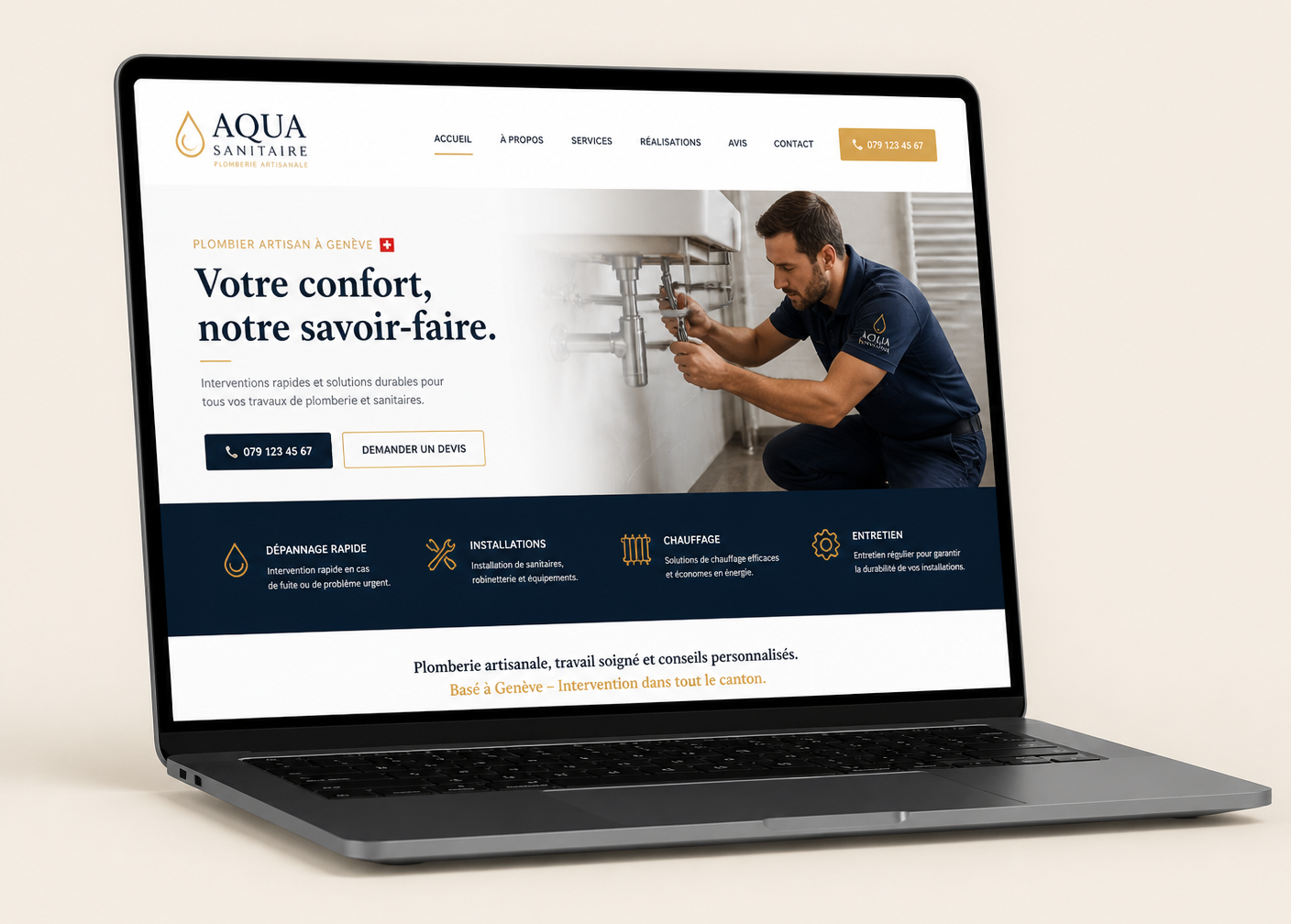 Exemple de page d'accueil pour un artisan